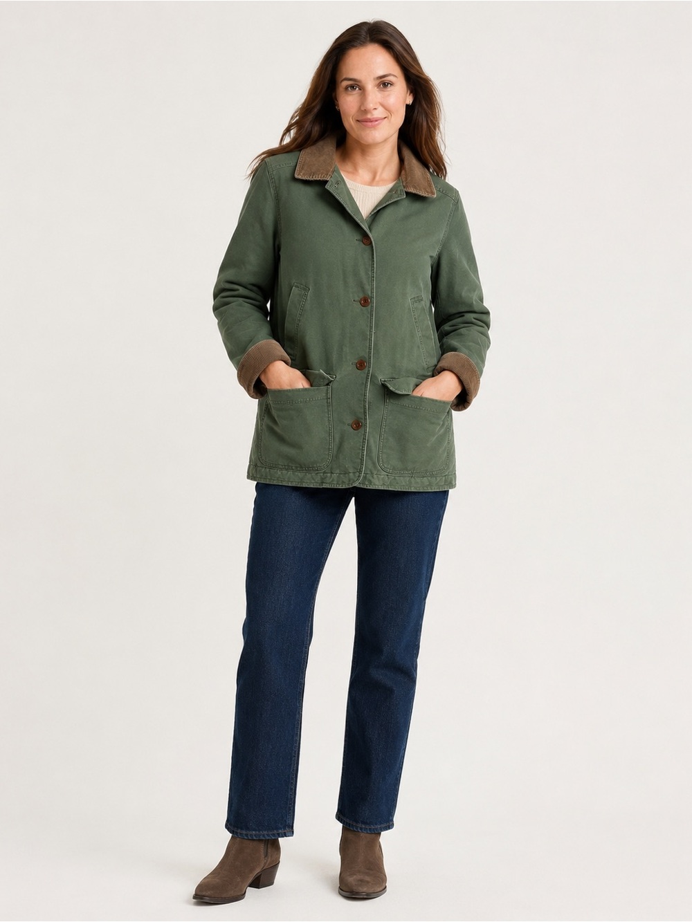 L.L.Bean Women’s Large Petite Vintage Olive Insulated Barn Chore Jacket